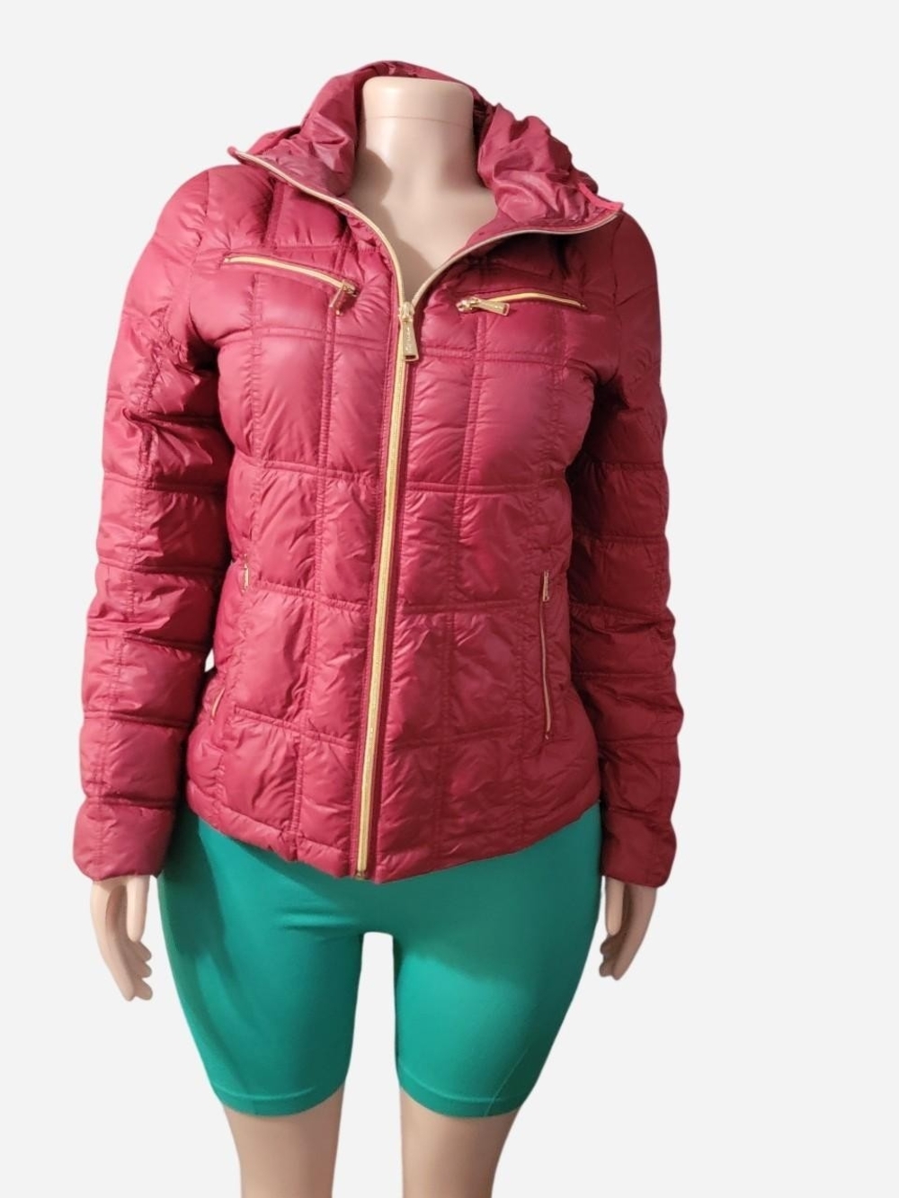 Michael Kors Quilted Puffer Jacket in Rose Pink with Gold Zippers